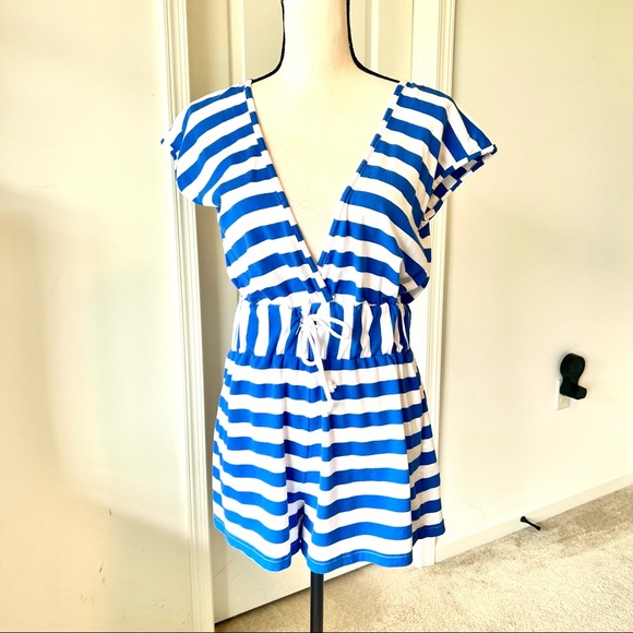VENUS Pants - VENUS Striped Deep-V Romper Swim Cover Up—SZ. Small